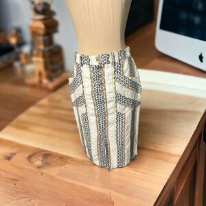 By Anthropologie Skirt Linen Cotton White Embroidered Lined Pockets Size 2